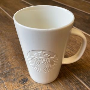 Starbucks mug in matte white with the Siren etched into the front